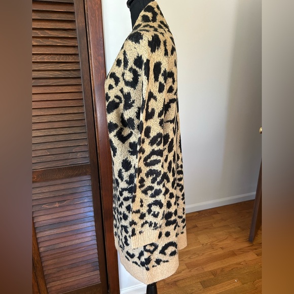 BP Black and Tan Animal Print Open Front Long Cardigan - Picture 3 of 7